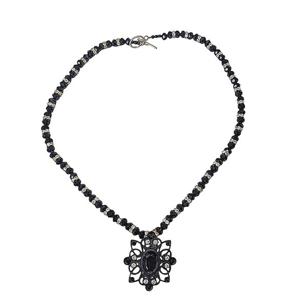 Jewelry - Black Stone Rhinestone Beaded Pendant Necklace Pendant Statement Goth Boho Y2K
